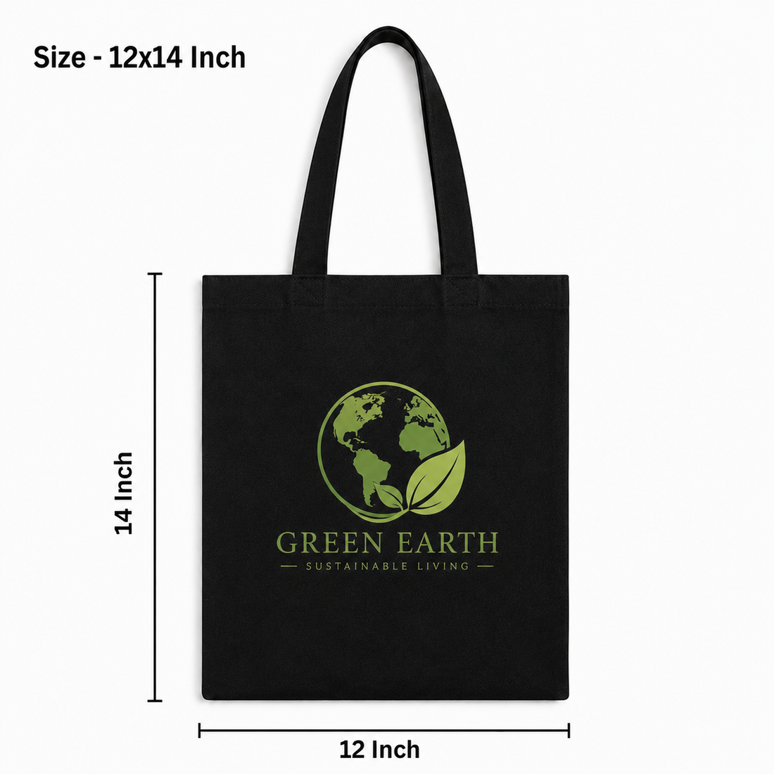 Custom 12x14 Inch Black Cotton Tote Bag | 220 GSM