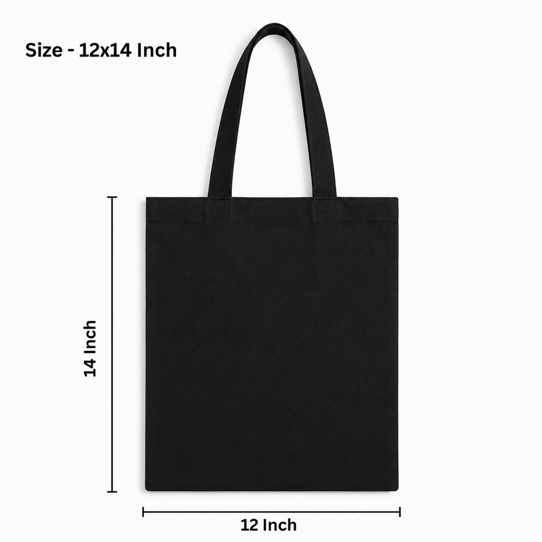 12x14 Inch Black Cotton Tote Bag | 220 GSM