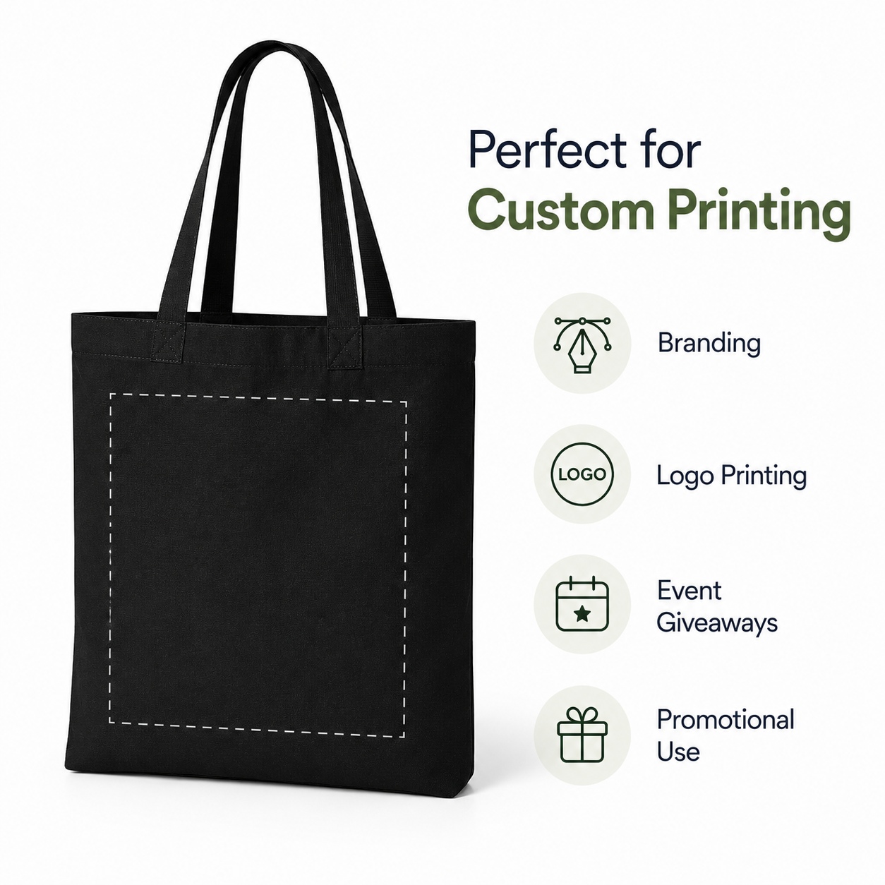 12x14 Inch Black Cotton Tote Bag | 220 GSM