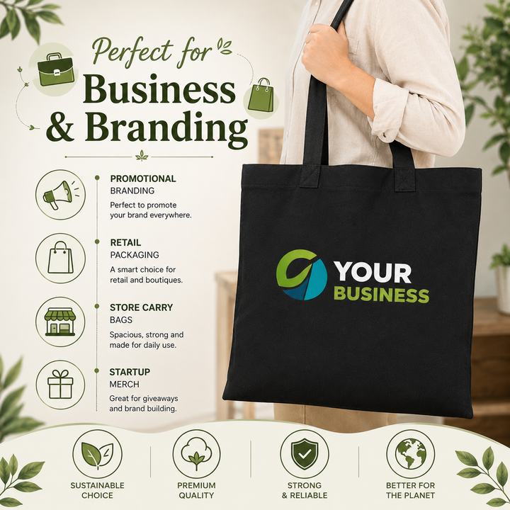 Custom 12x14 Inch Black Cotton Tote Bag | 220 GSM
