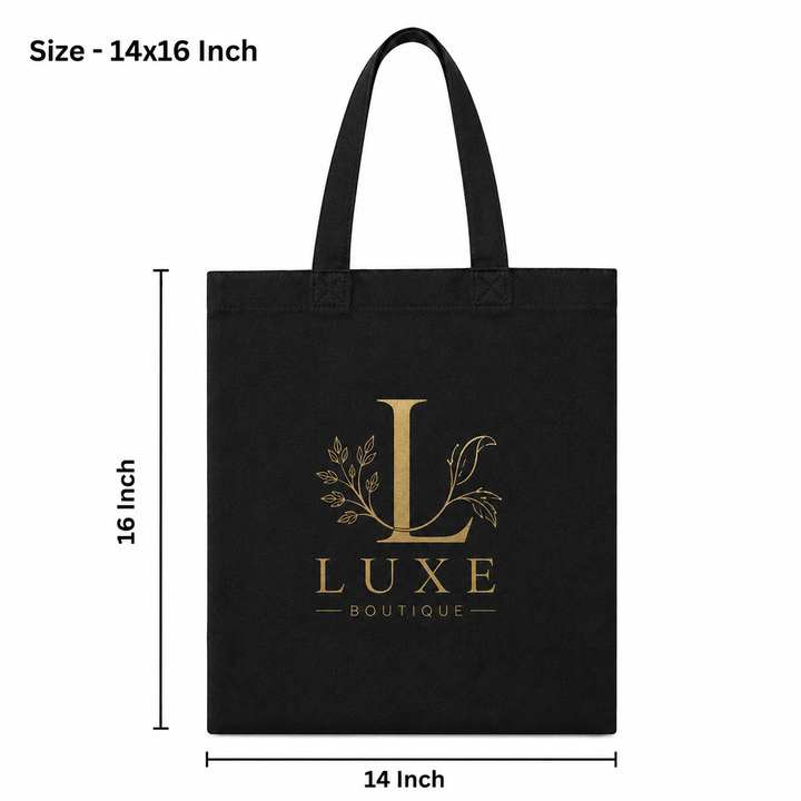 Custom 14x16 Inch Black Cotton Tote Bag | 220 GSM