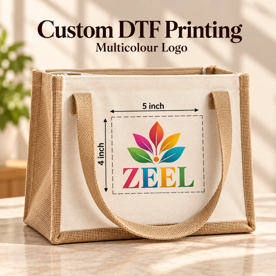 10x8.5x7 Natural Jute & Canvas Insulated Lunch Bag | 310 GSM