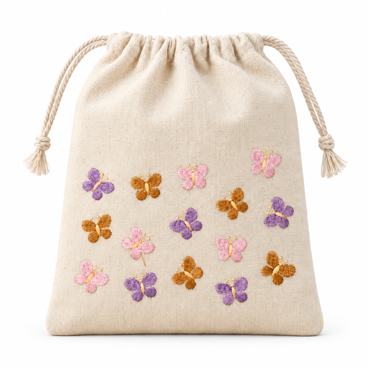Butterfly Confetti Embroidered Drawstring Bag
