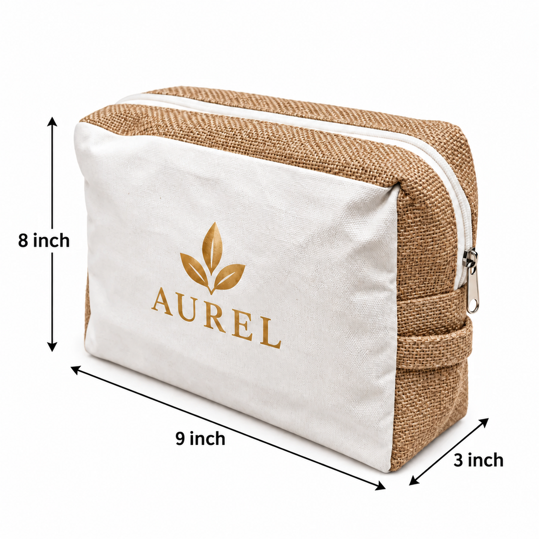9x8x3  Natural Jute & Canvas Boxy Zipper Pouch