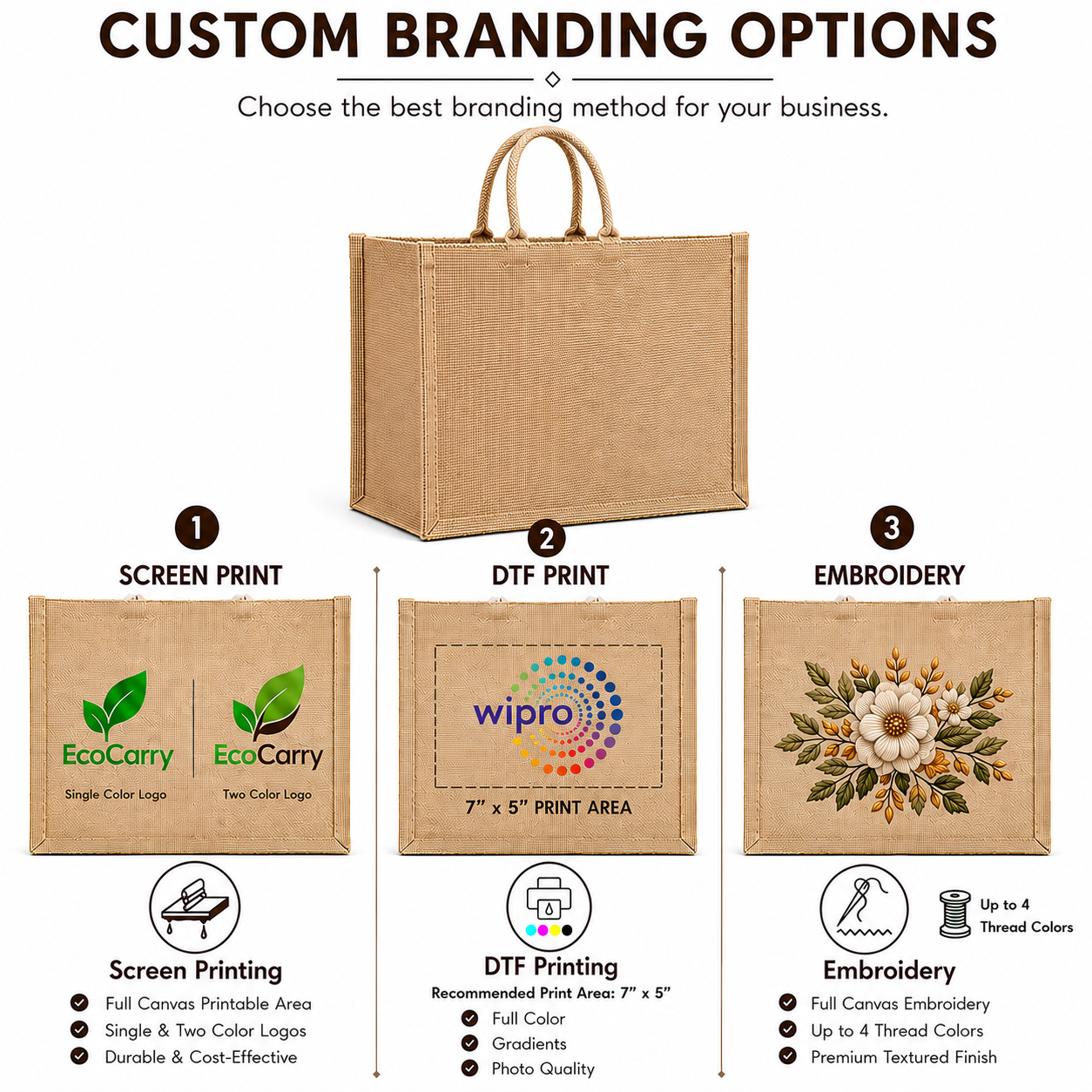Custom 16×14×6 Natural Jute Tote Bag | 350 GSM