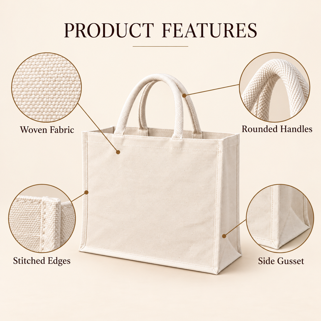 Plain 16x13x6 Ivory Laminated Canvas Shopping Bag | 310 GSM
