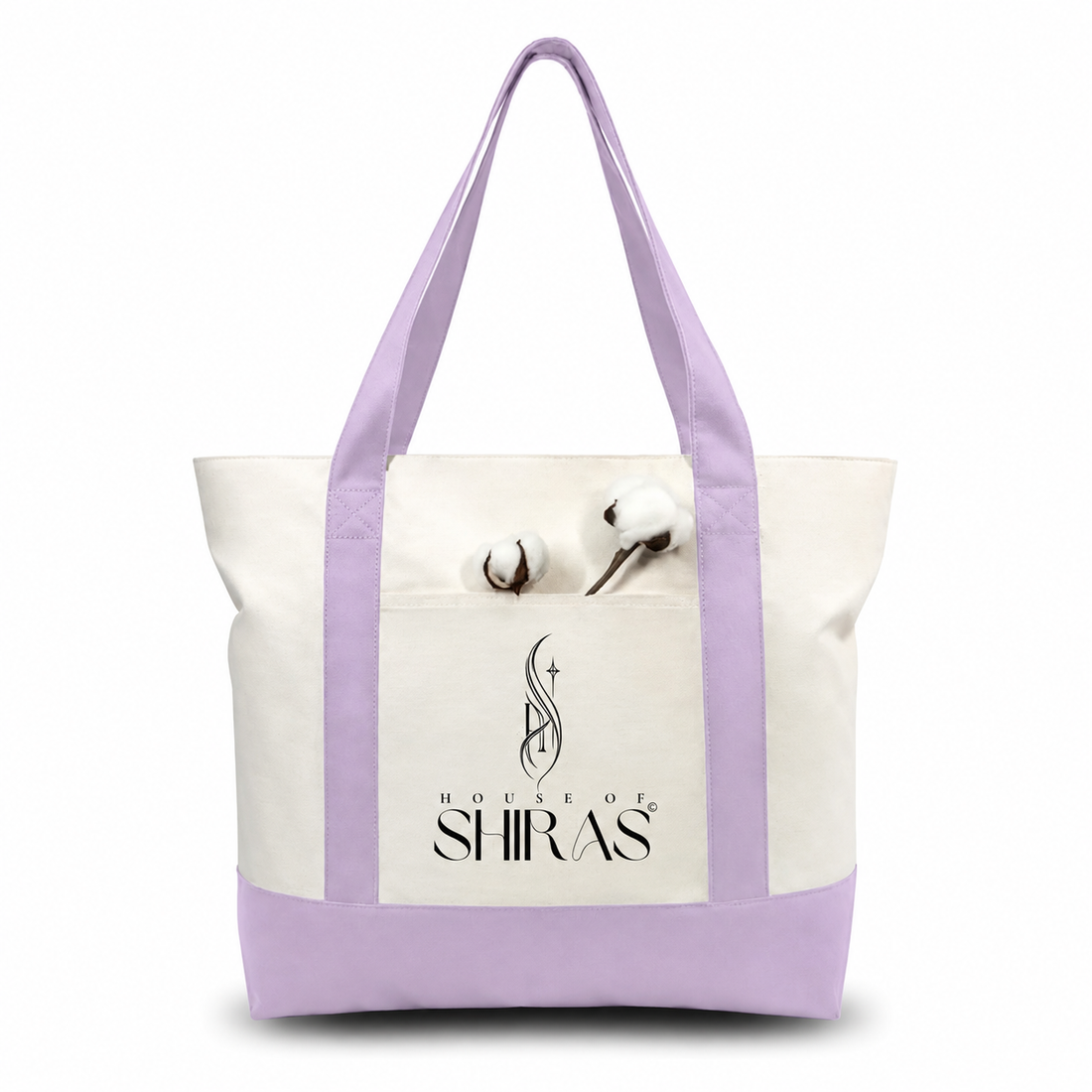 Purple and Beige Large Canvas Tote Bag | 19" x 15" x 6"