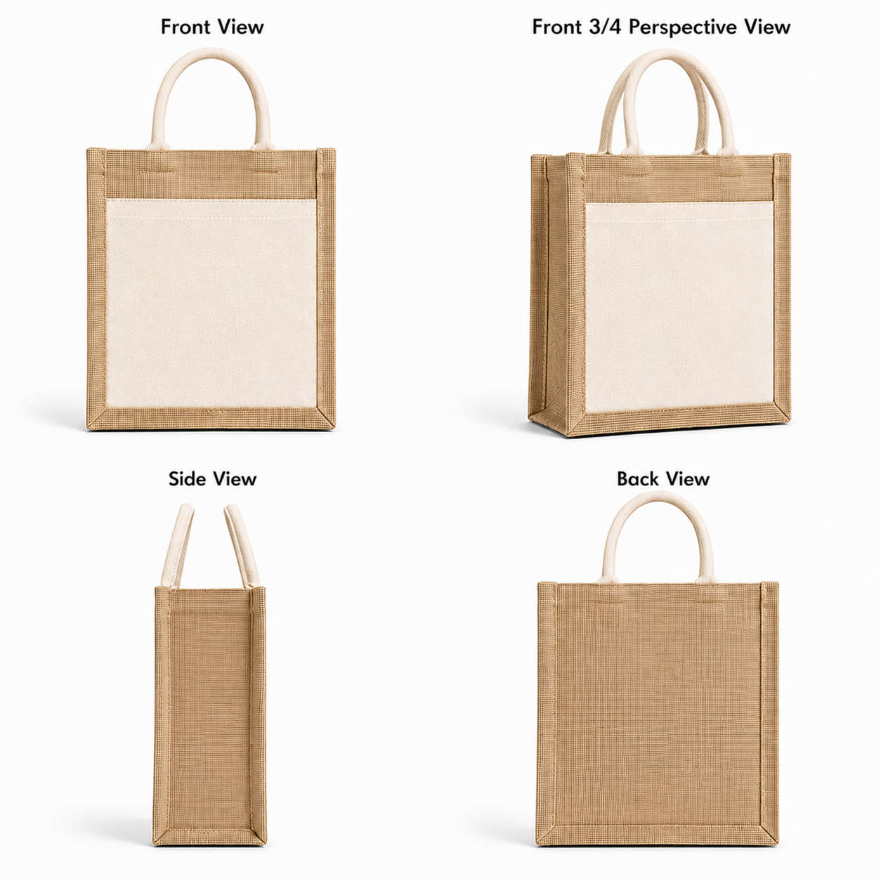 9×11×4 Jute Tote Bags with Canvas Front Pocket |350 GSM