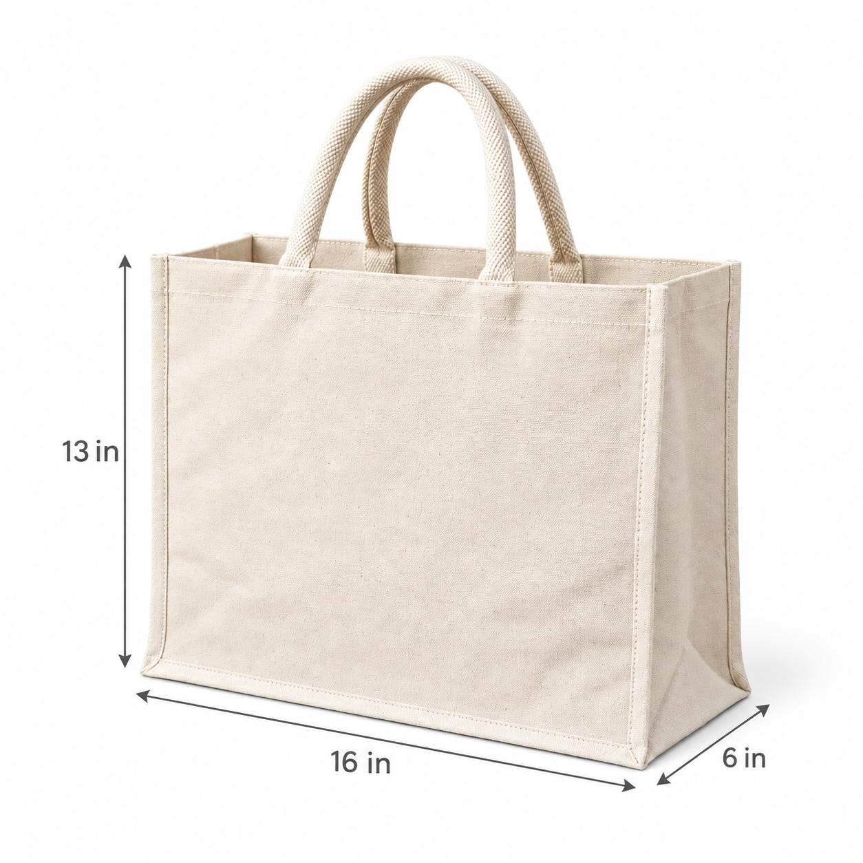 Plain 16x13x6 Ivory Laminated Canvas Shopping Bag | 310 GSM