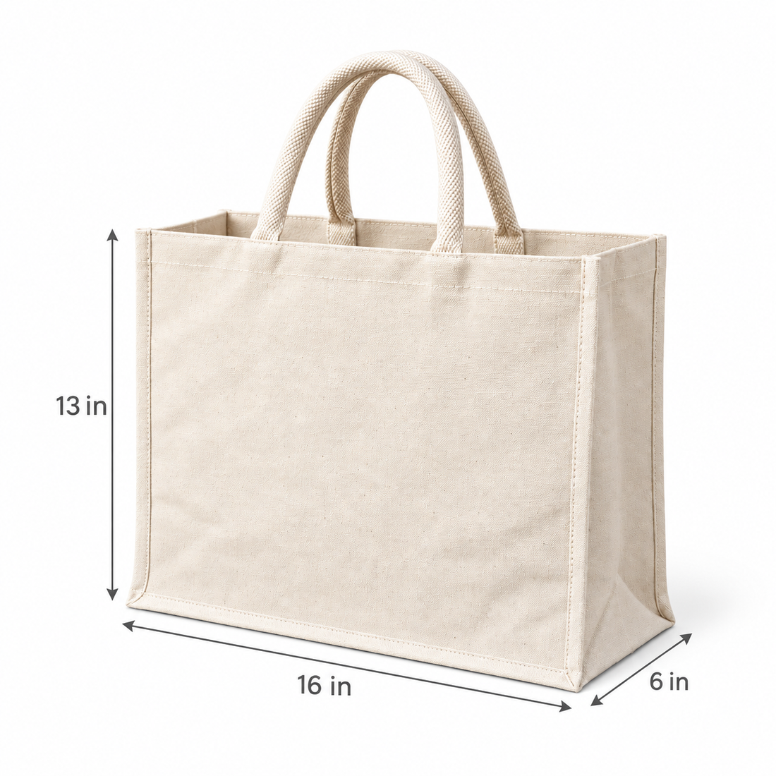 Plain 16x13x6 Ivory Laminated Canvas Shopping Bag | 310 GSM
