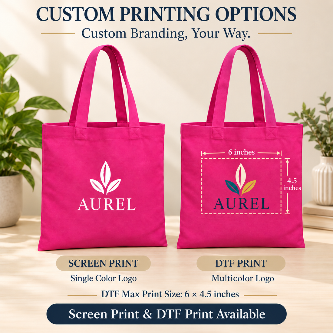 14.5x15.5 Pink Cotton Canvas Tote Bag | 350 GSM