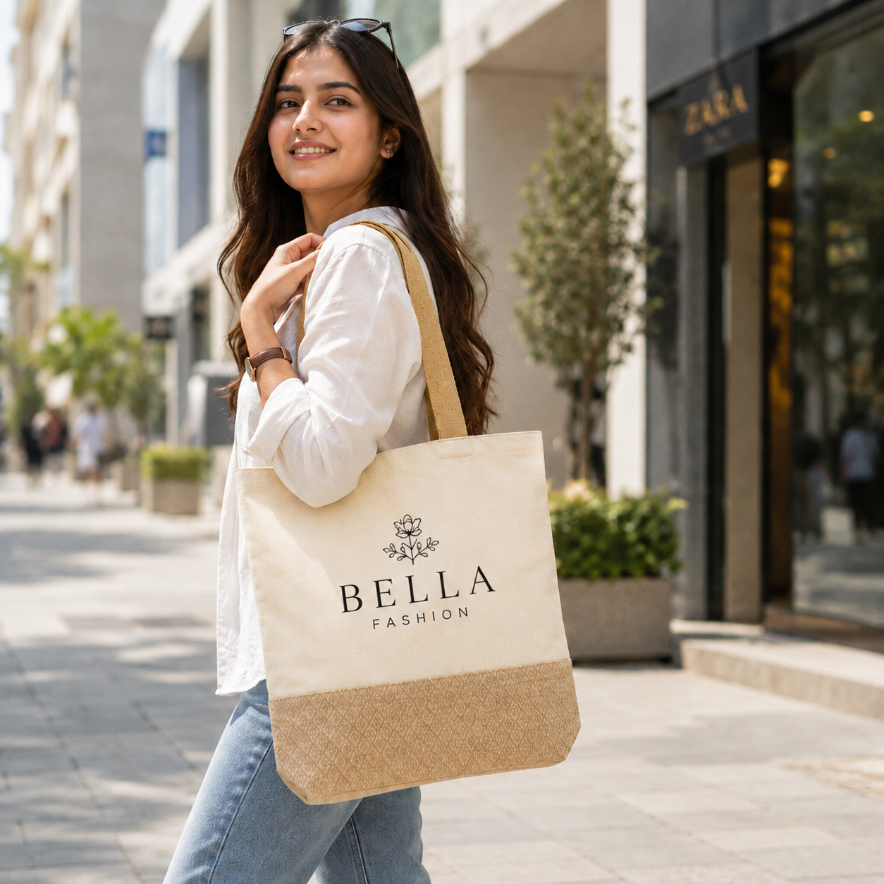 Custom 13×15 Diamond Jacquard Cotton Canvas Jute Tote Bag | 330 GSM
