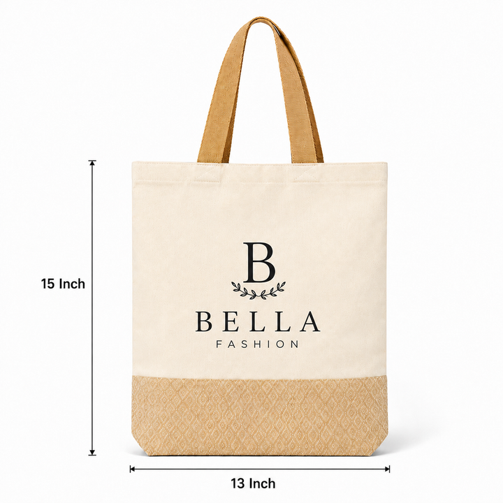Custom 13×15 Diamond Jacquard Cotton Canvas Jute Tote Bag | 330 GSM