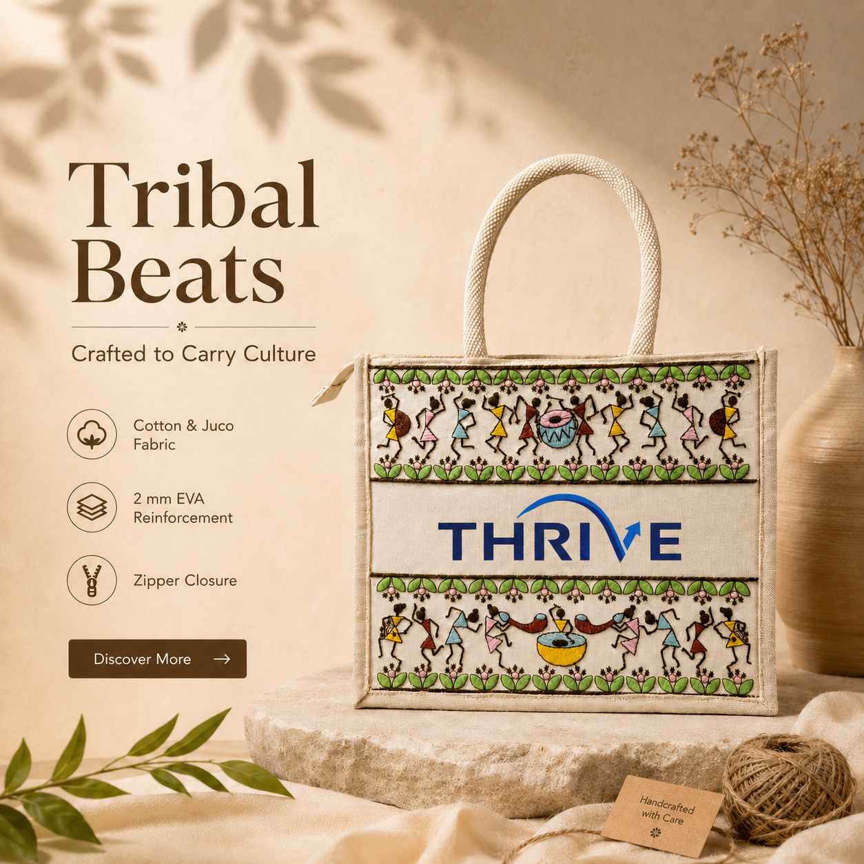 Tribal Beats Warli Hamper Bag - Beige