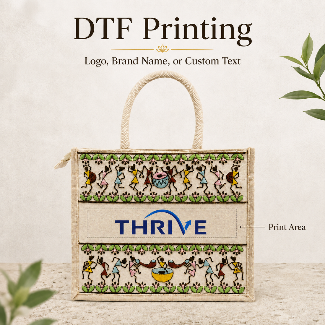 Tribal Beats Warli Hamper Bag - Beige