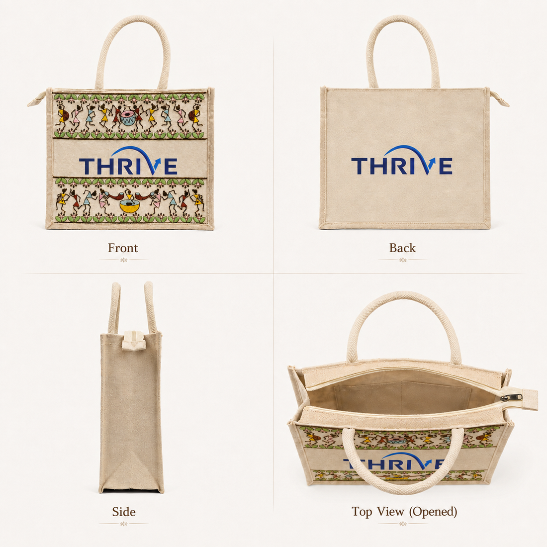 Tribal Beats Warli Hamper Bag - Beige