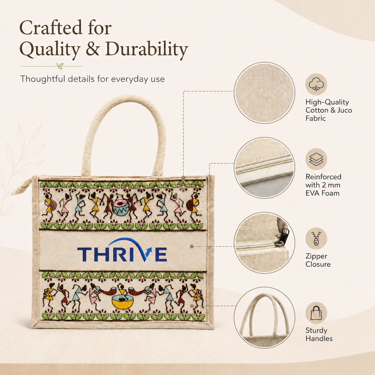 Tribal Beats Warli Hamper Bag - Beige