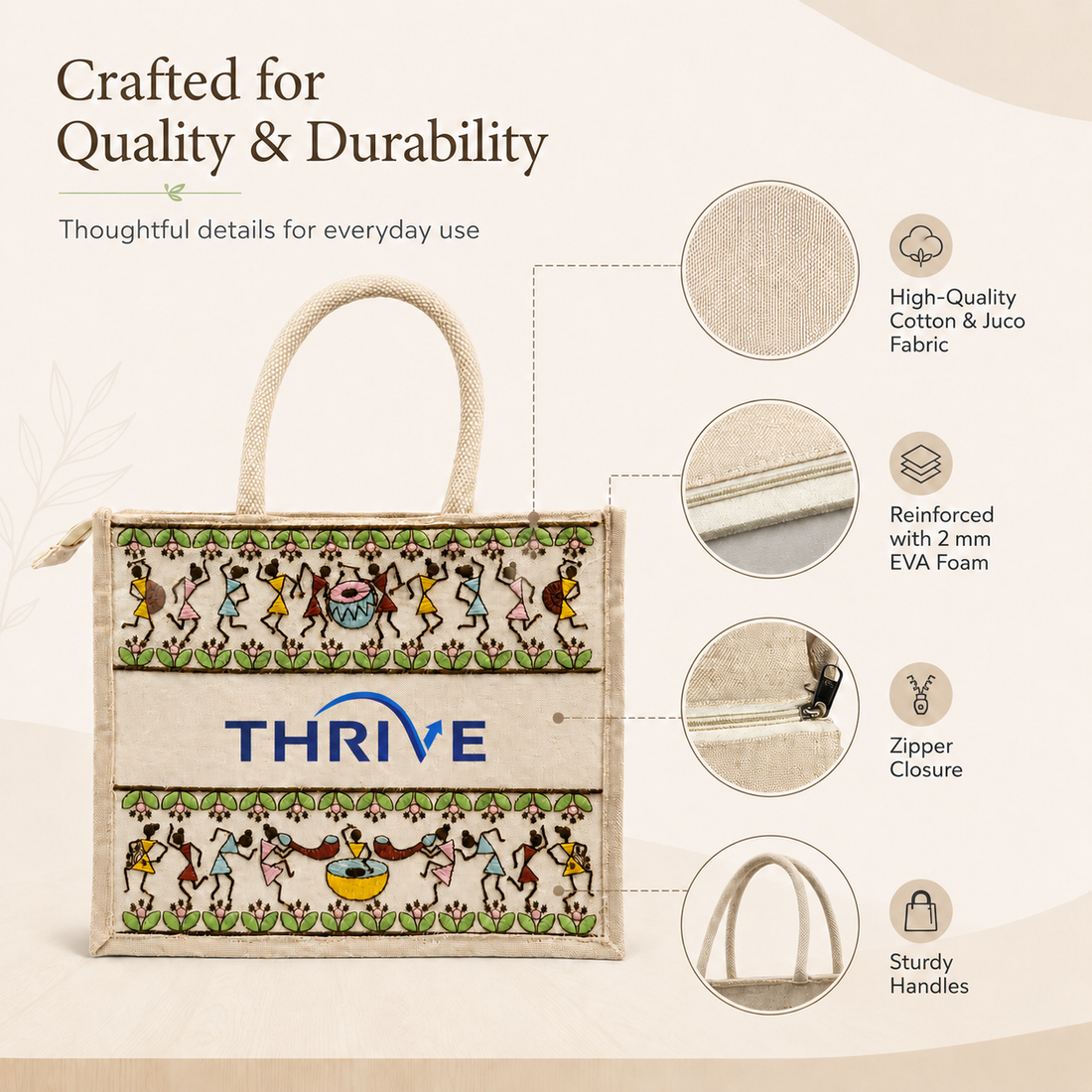 Tribal Beats Warli Hamper Bag - Beige