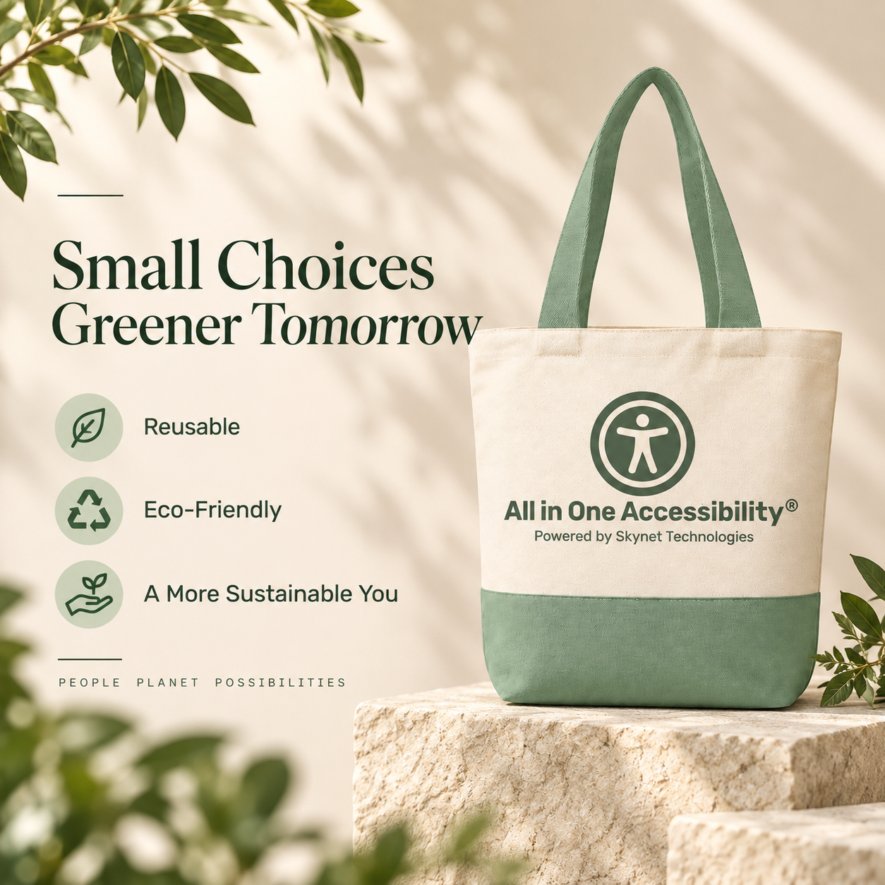 13"x15" Light Green & Beige Tote Bag | 330 GS