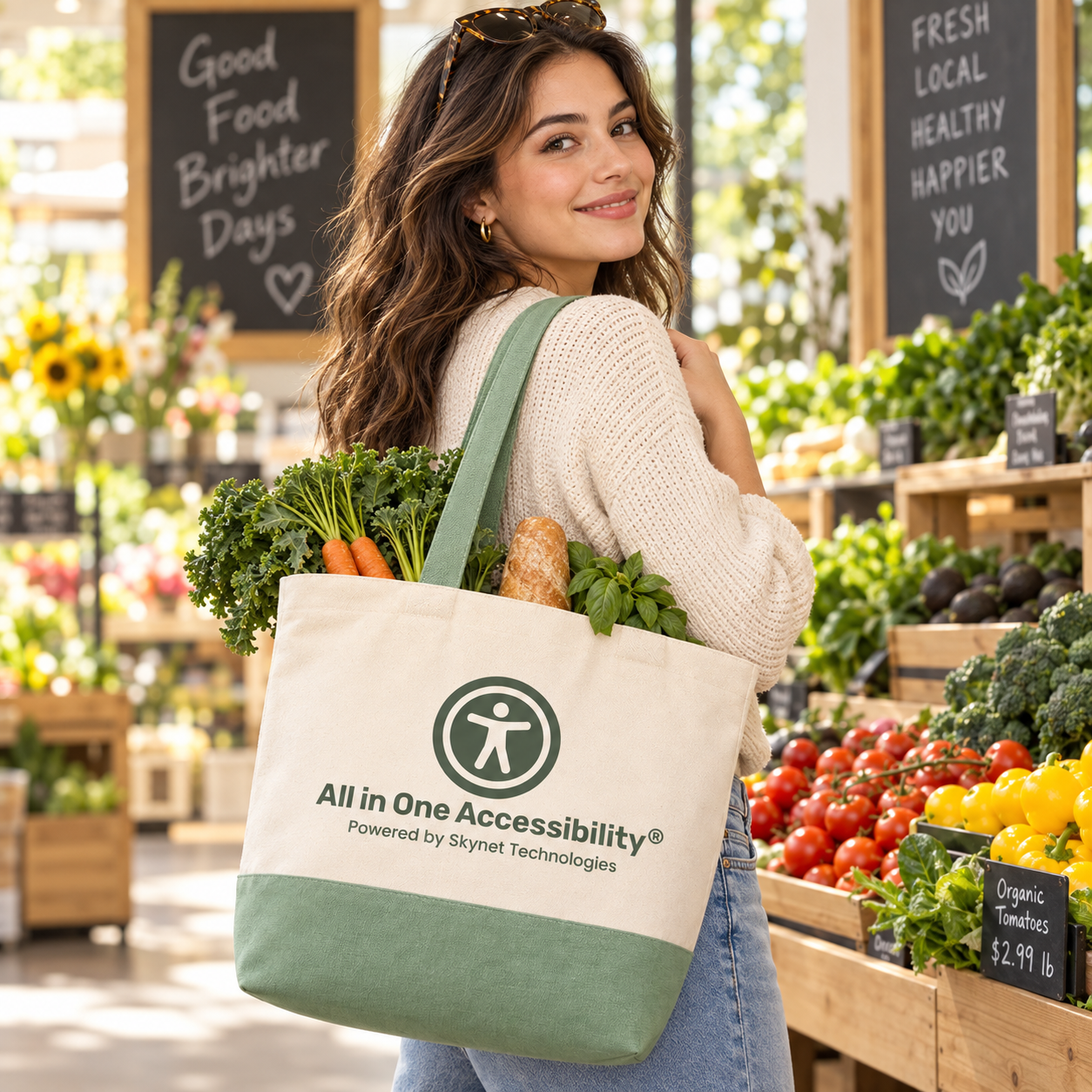 13"x15" Light Green & Beige Tote Bag | 330 GS