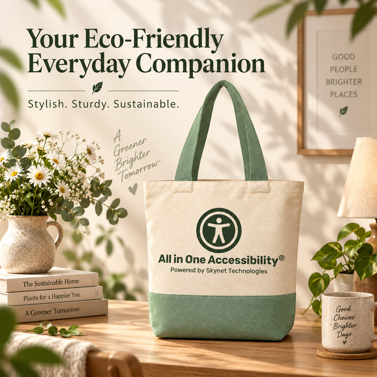 13"x15" Light Green & Beige Tote Bag | 330 GS