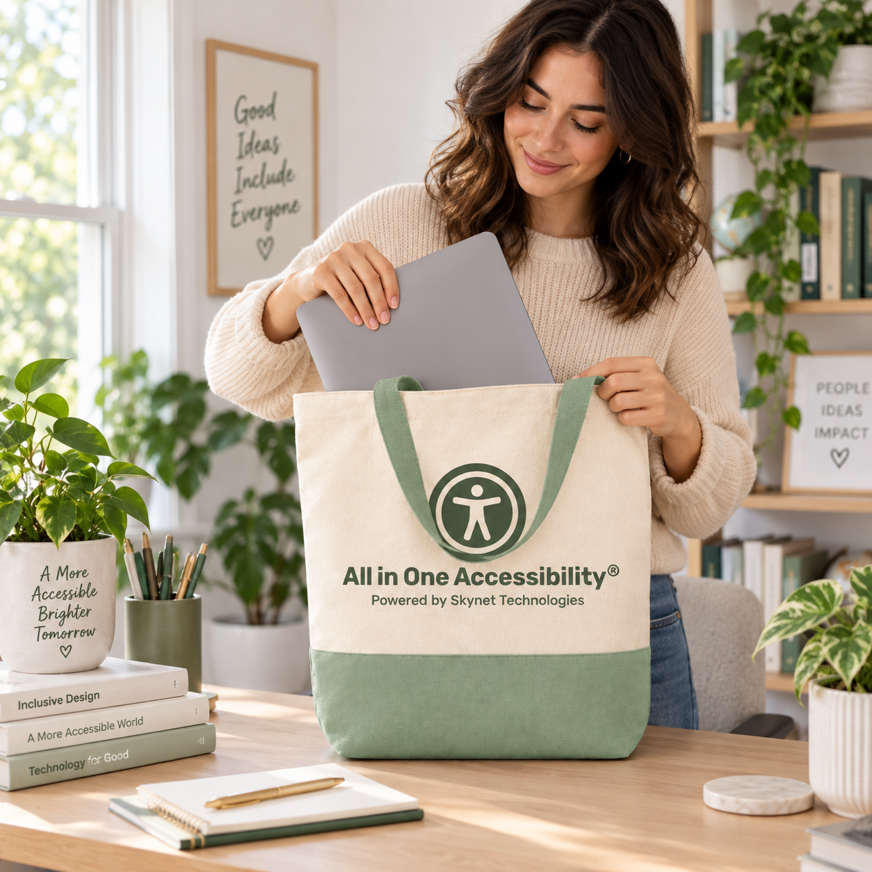13"x15" Light Green & Beige Tote Bag | 330 GS