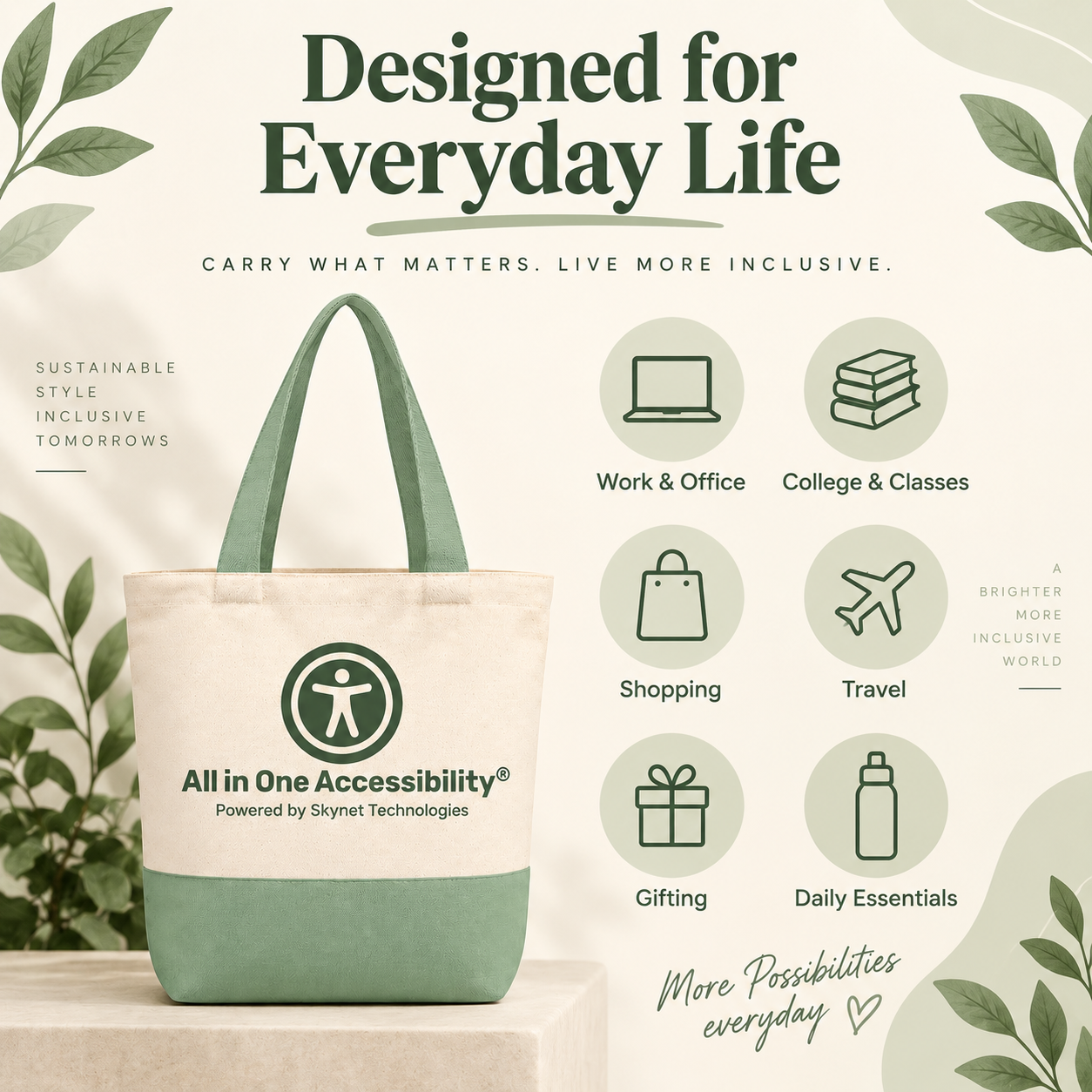 13"x15" Light Green & Beige Tote Bag | 330 GS