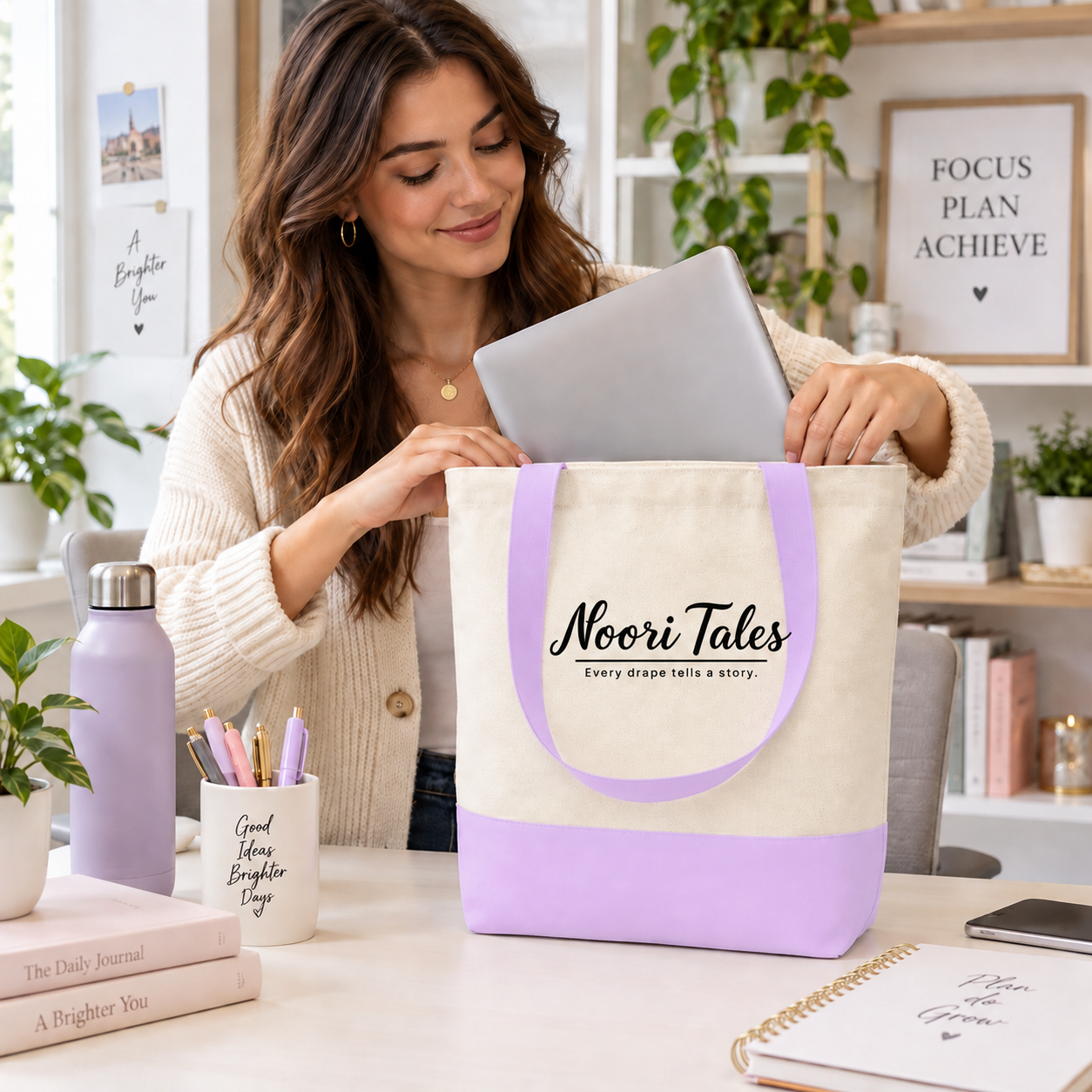 13"x15" Light Purple & Beige Tote Bag | 330 GSM