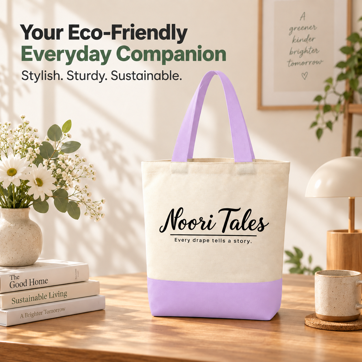 13"x15" Light Purple & Beige Tote Bag | 330 GSM
