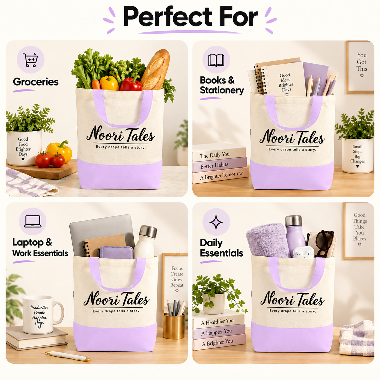13"x15" Light Purple & Beige Tote Bag | 330 GSM