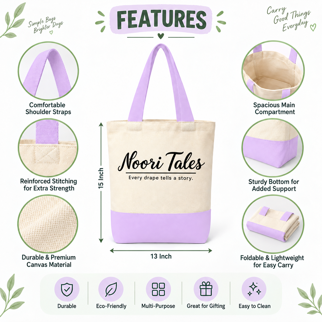 13"x15" Light Purple & Beige Tote Bag | 330 GSM
