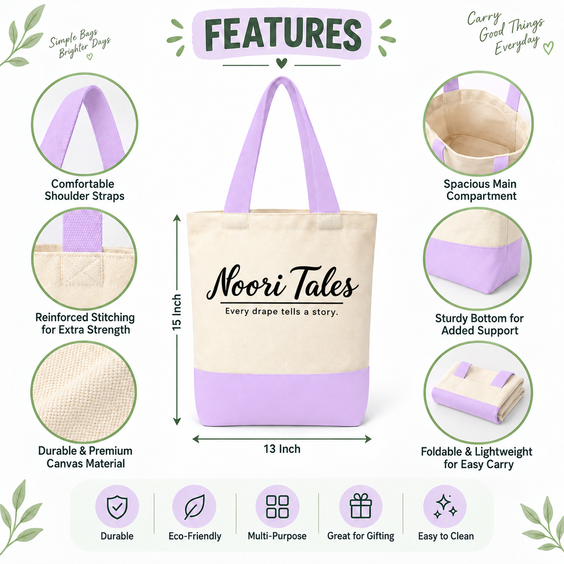 13"x15" Light Purple & Beige Tote Bag | 330 GSM