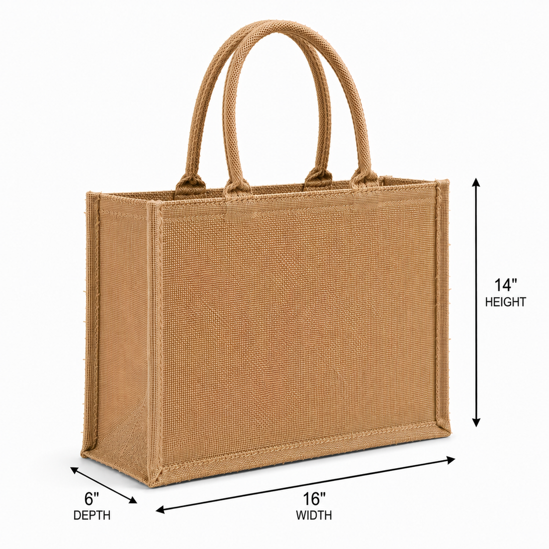 16×14×6 Natural Jute Tote Bag | 350 GSM