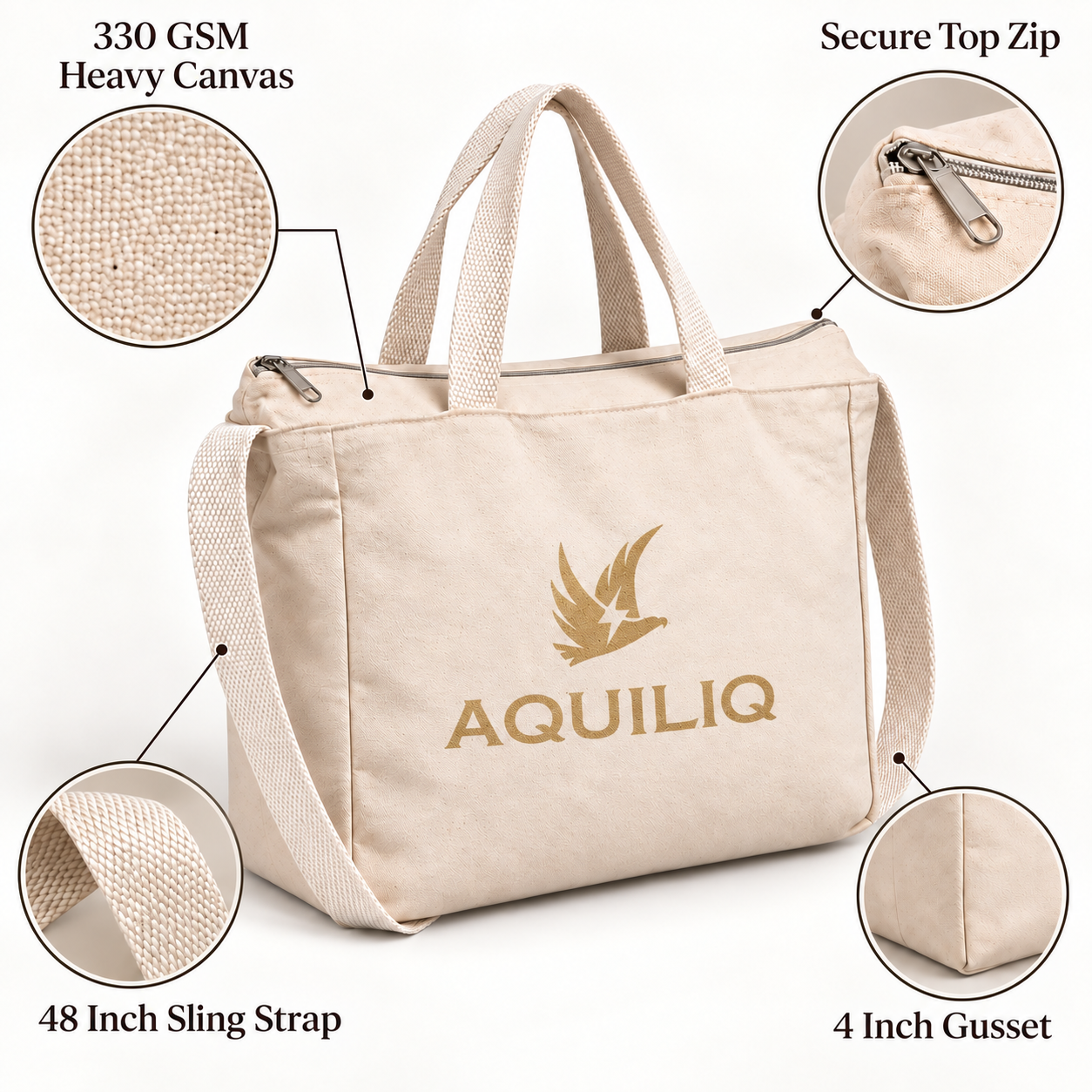 14×12×4 Canvas Sling Bag with Zip | 330 GSM