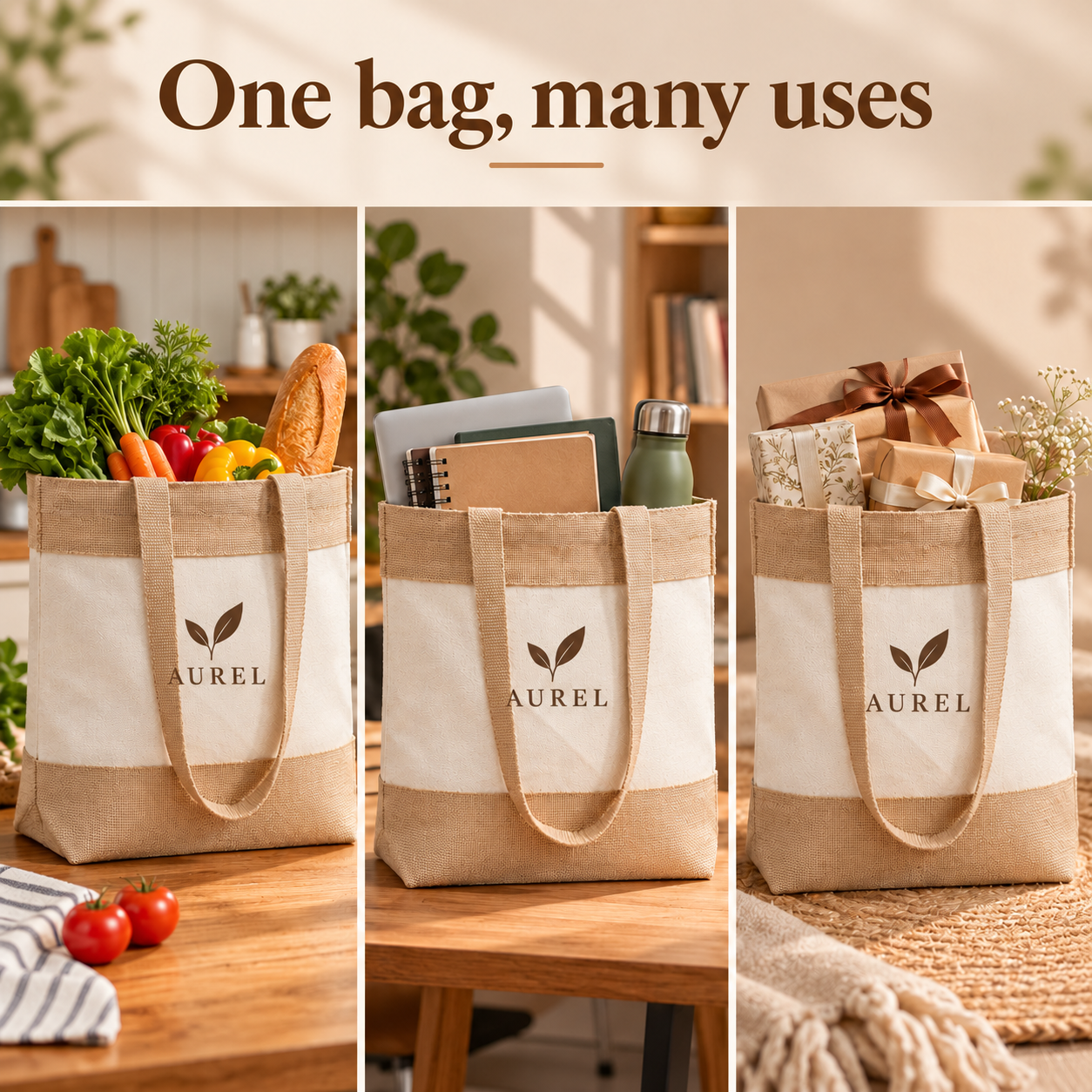 19x14x6 Natural Two-Tone Cotton Canvas Tote Bag | 350 GSM