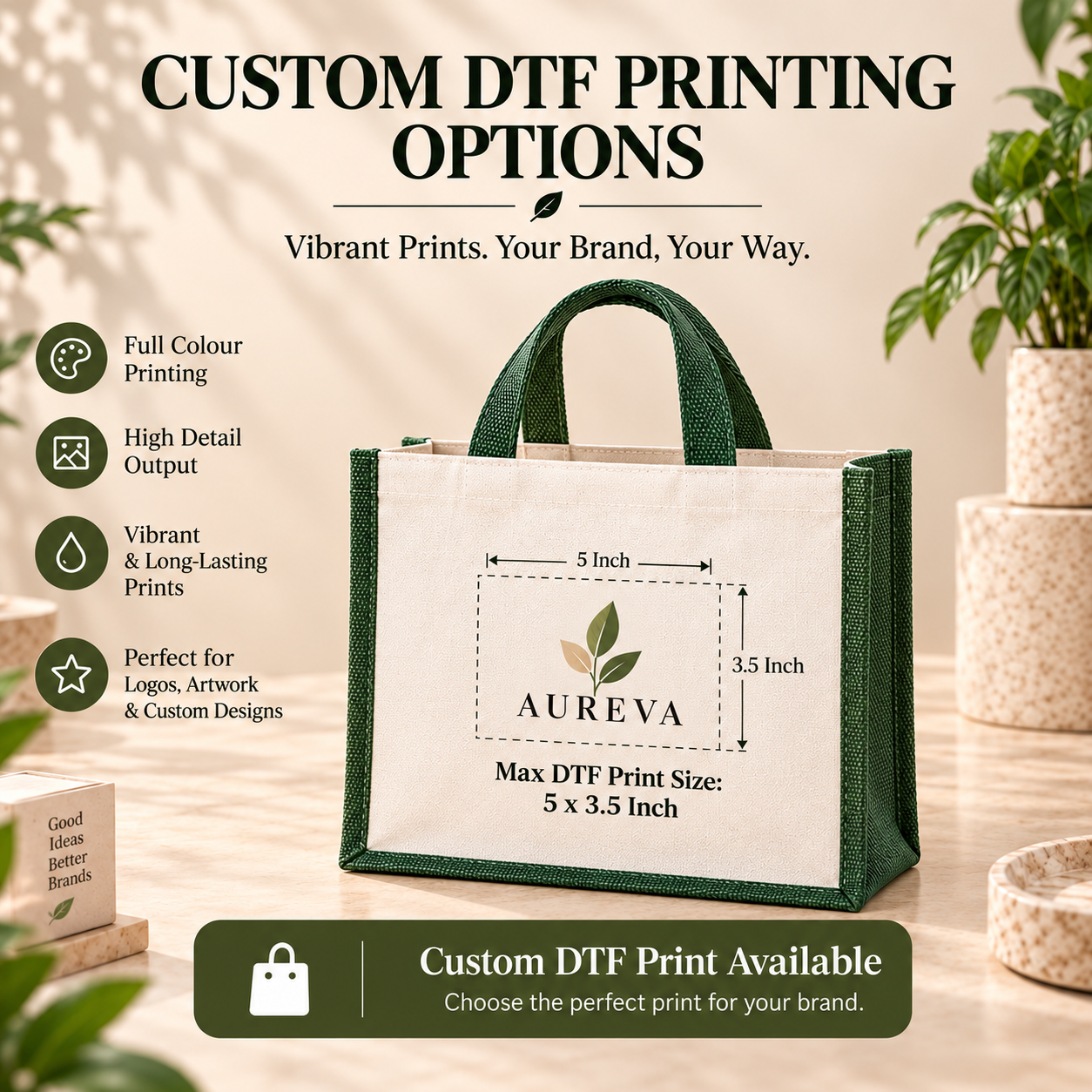 16x13x6 Green Laminated Jute & Canvas Hamper Bag