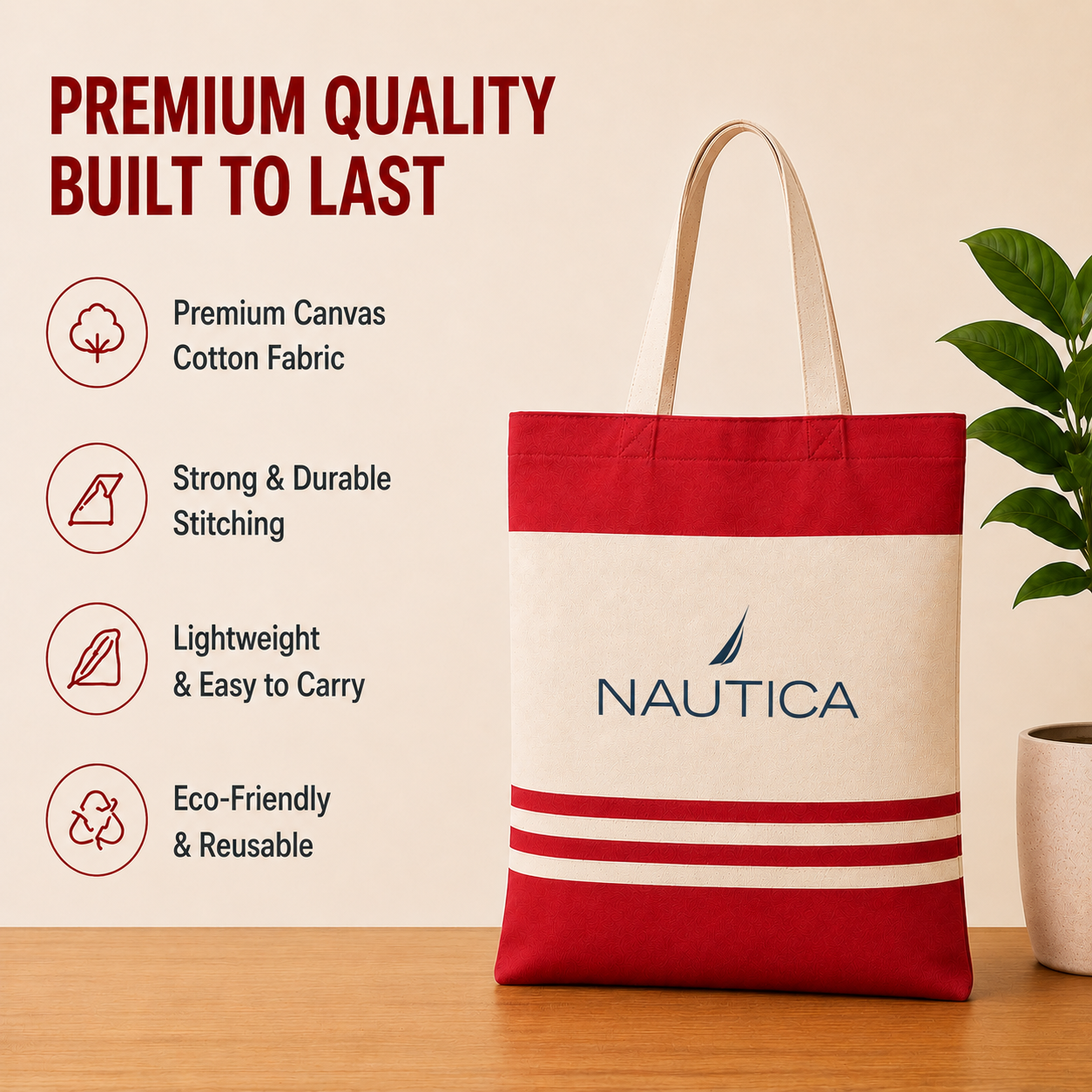 Custom 14x16 Red Tote Bag | 330 GSM