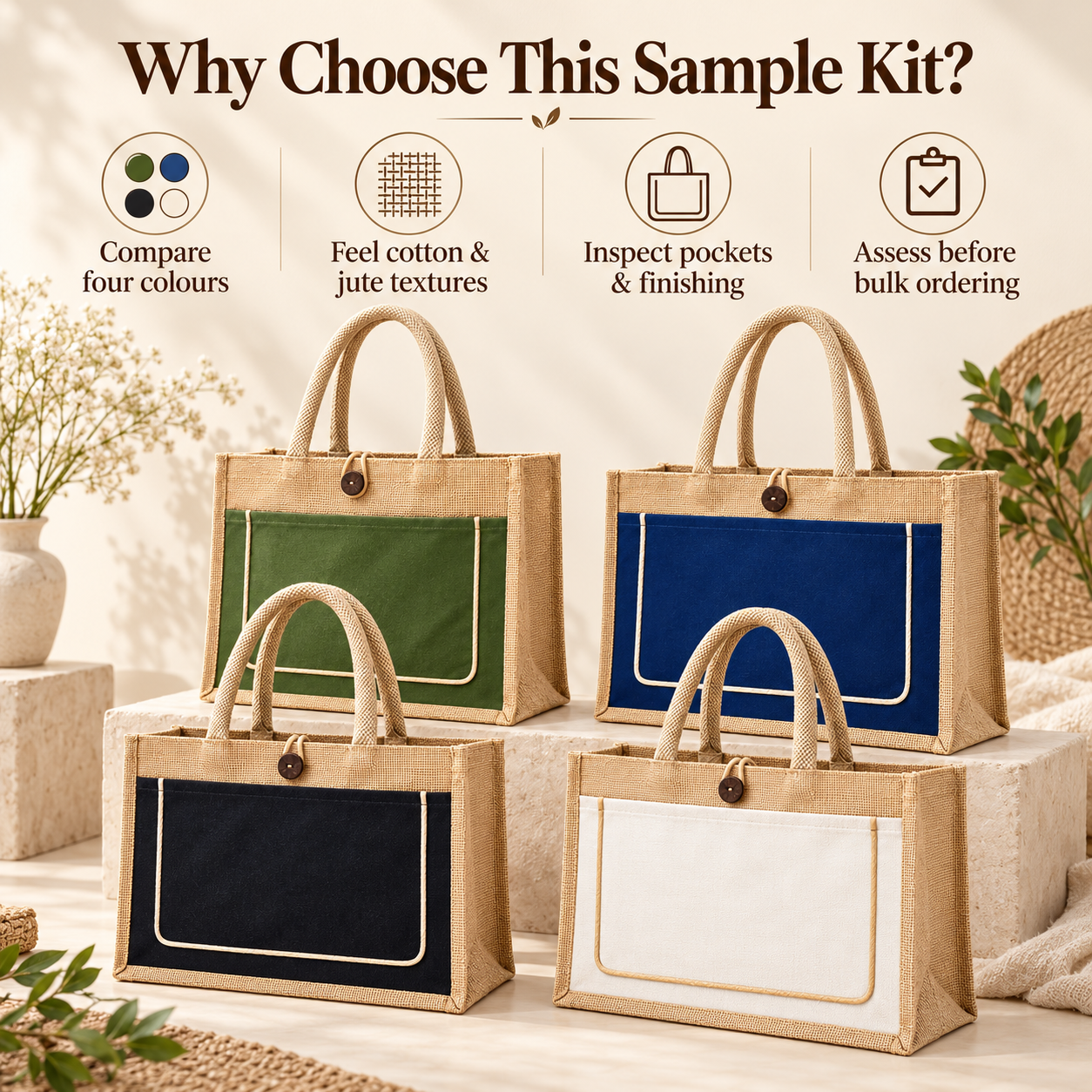 Jute Front Pocket Tote Bag Sample Kit