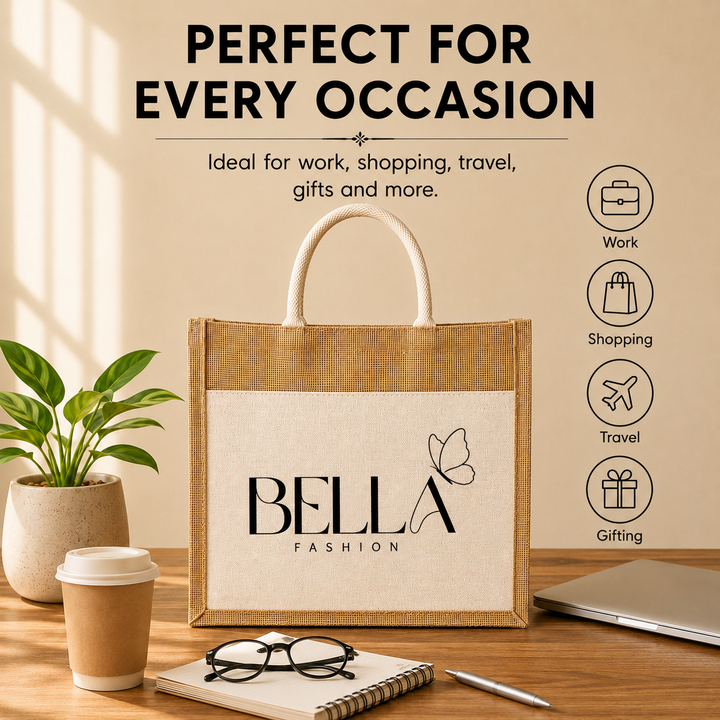 Custom 9×11×4 Jute Tote Bags with Canvas Front Pocket | 350 GSM