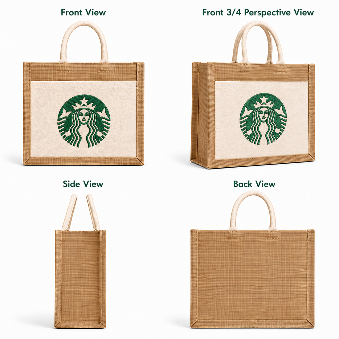 Custom 12×12×7.5 Jute Tote Bags with Canvas Front Pocket | 350 GSM