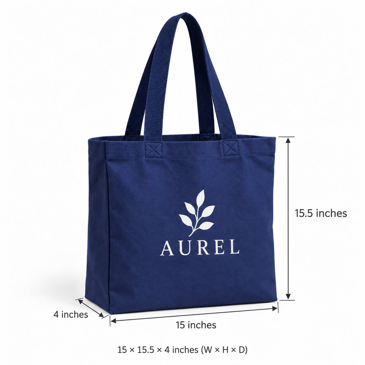15x15.5x4 Navy Blue Gusseted Cotton Tote Bag | 235 GSM