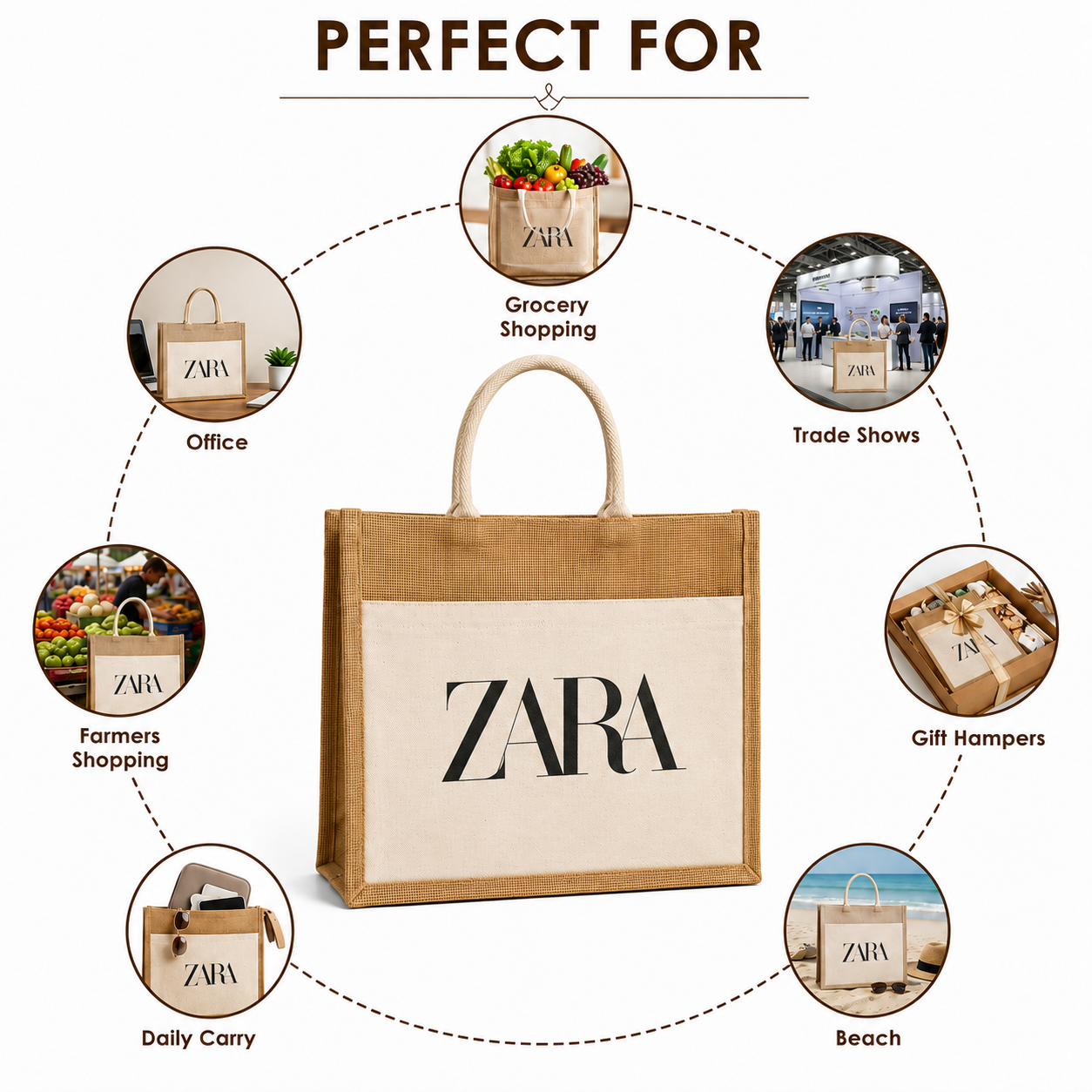 Custom 16X14X6 Jute Tote Bags with Canvas Front Pocket | 350 GSM
