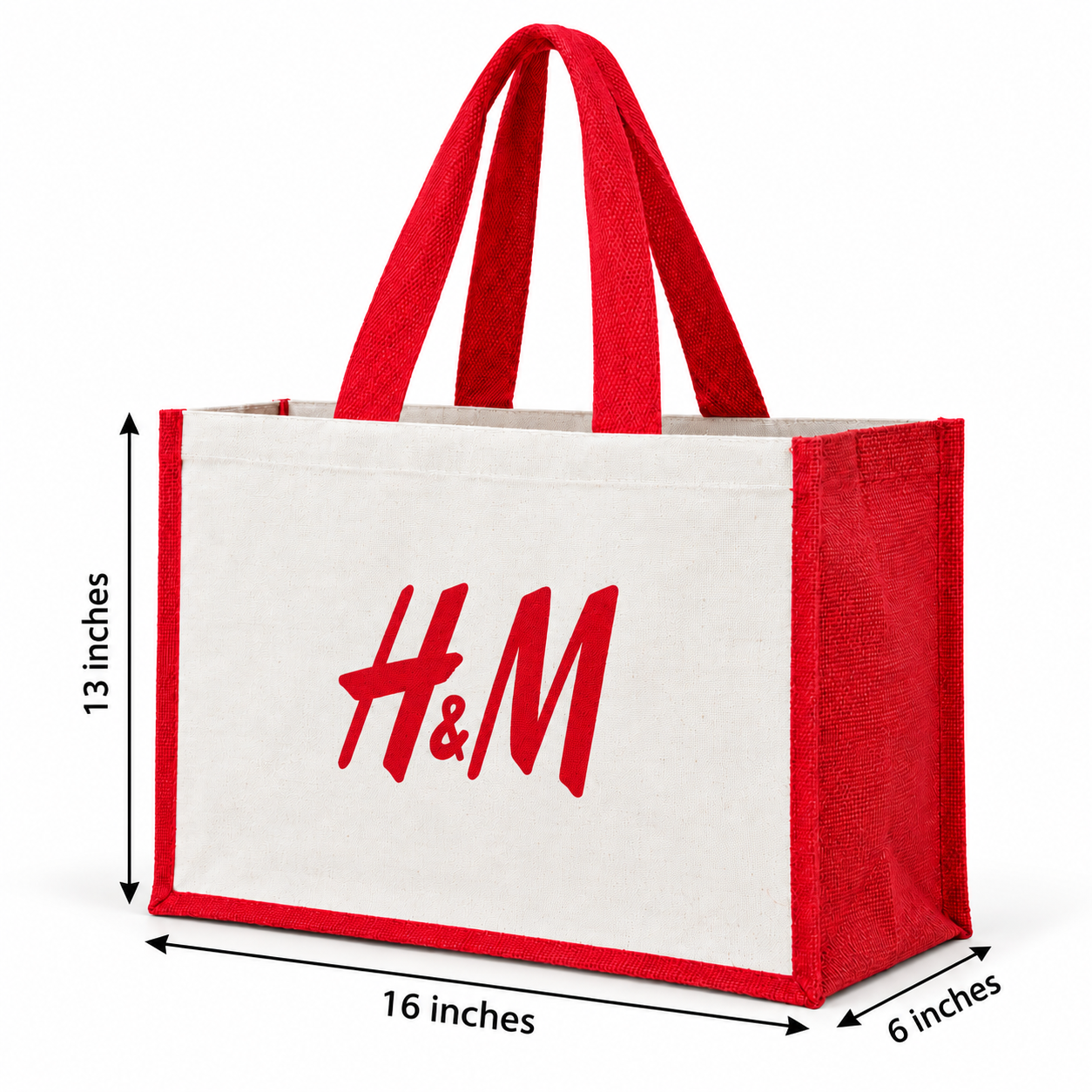 16x13x6 Red Laminated Jute & Canvas Hamper Bag