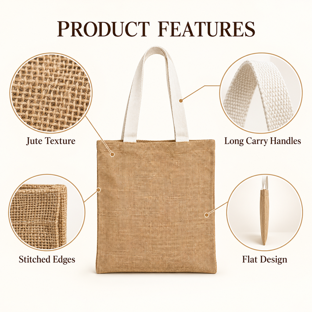 Plain 14.5x16.5 Natural Beige Jute Tote Bag