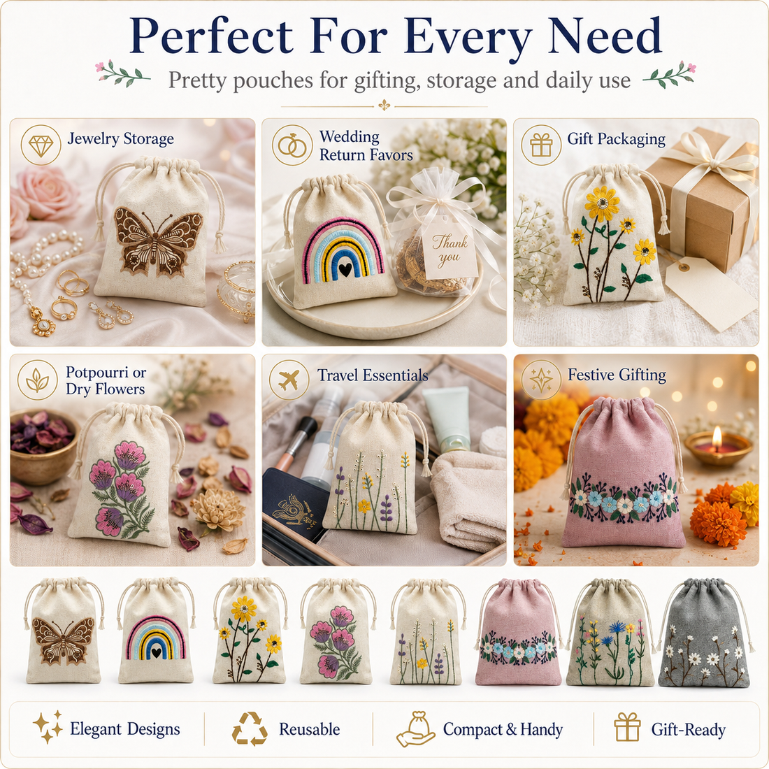 Embroidered Drawstring Pouch Sample Kit | 150 GSM