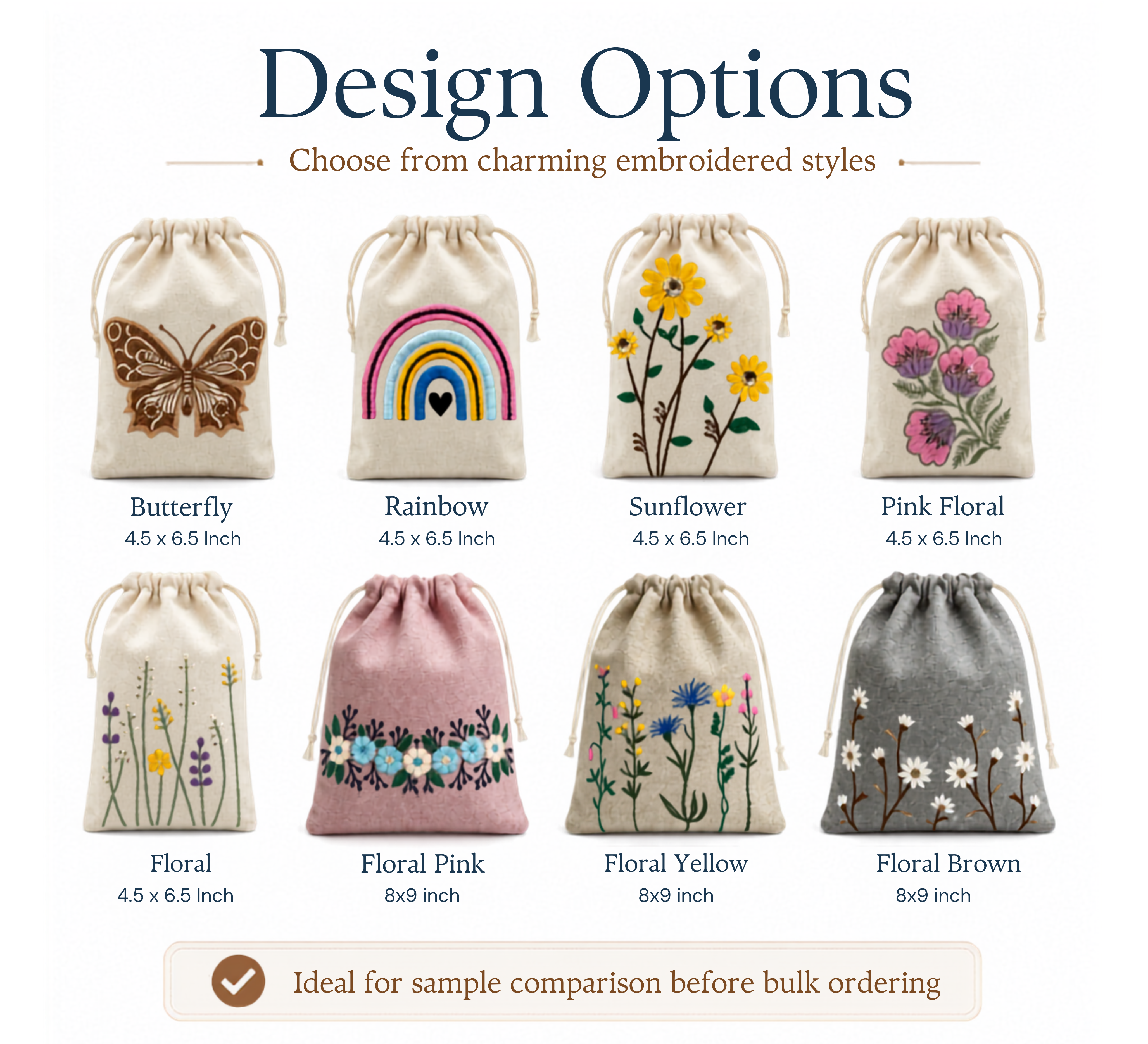 Embroidered Drawstring Pouch Sample Kit | 150 GSM