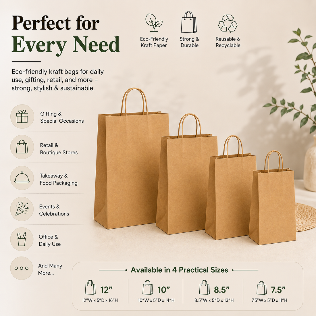 Kraft Paper Shopping Bag Sample Kit - 4 Sizes | 110 GSM