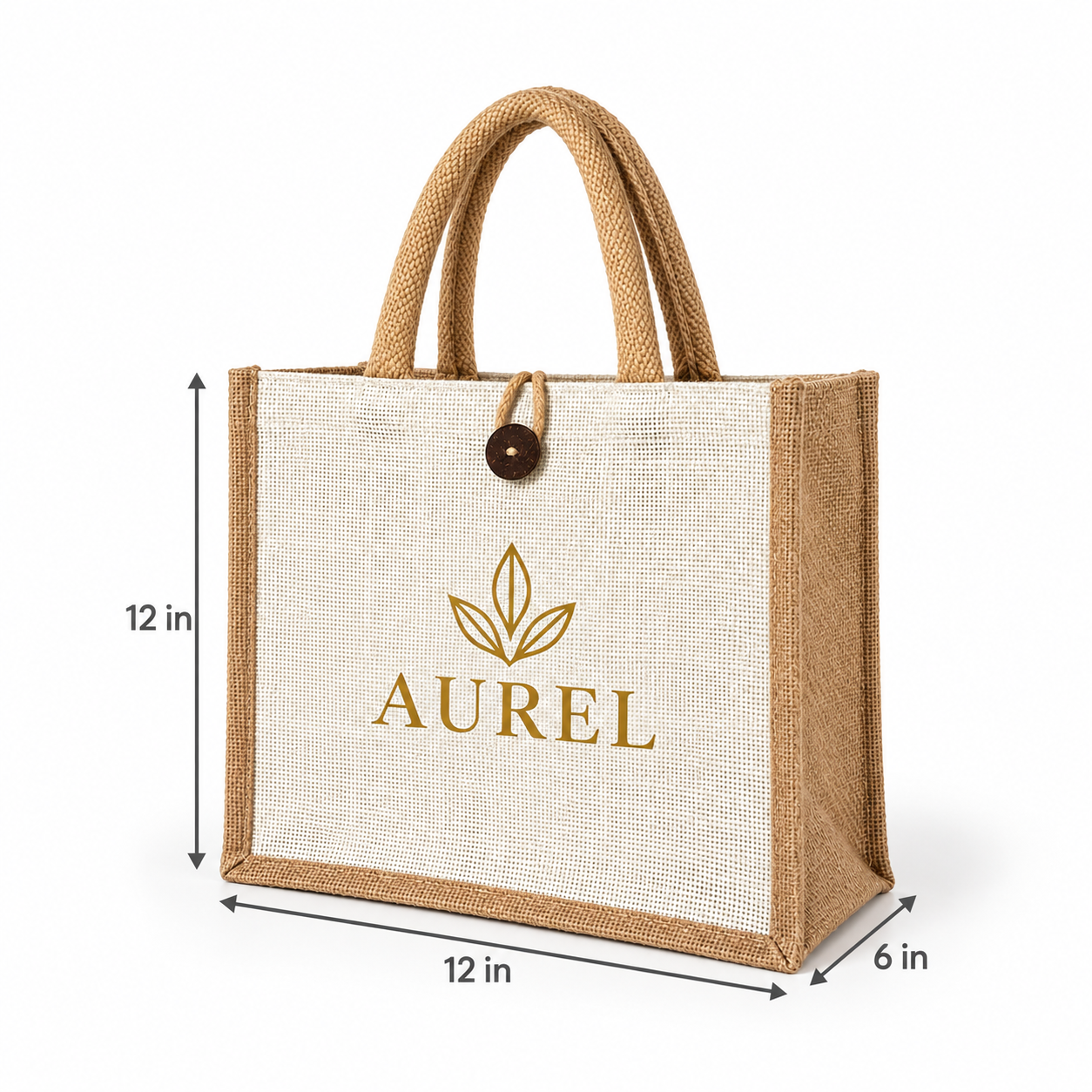 12x12x6 Natural Laminated Jute Gift Bag with Button Closure