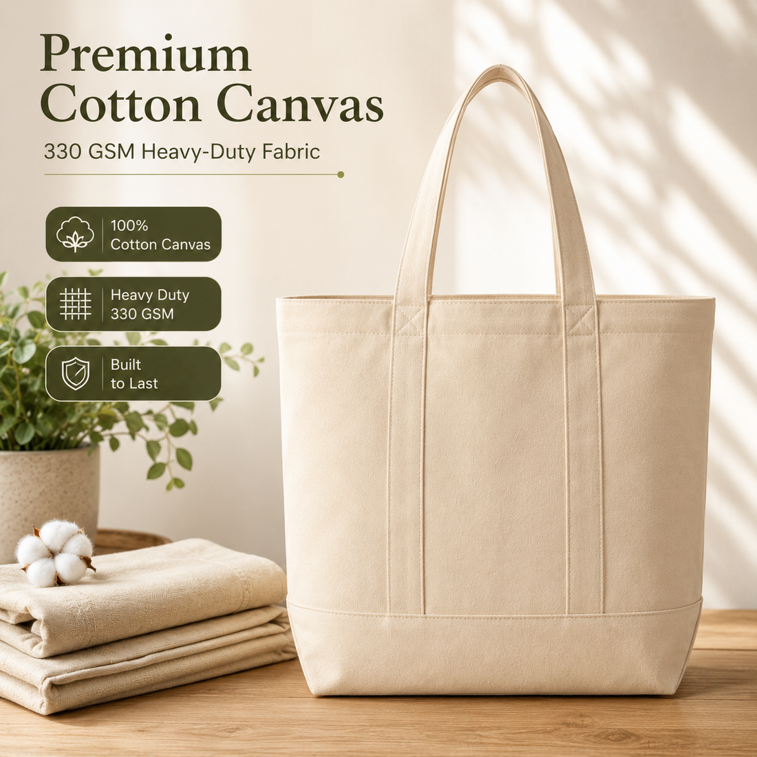 15x12x5 Cotton Canvas Tote Bag | 400 GSM