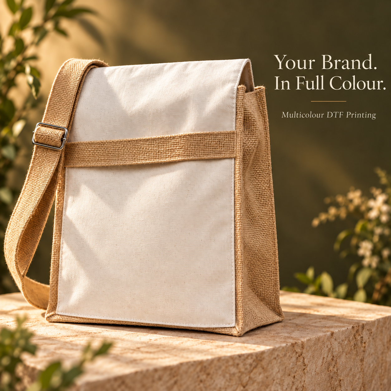 Plain Natural Jute & Canvas Laptop messenger Bag | 220 GSM